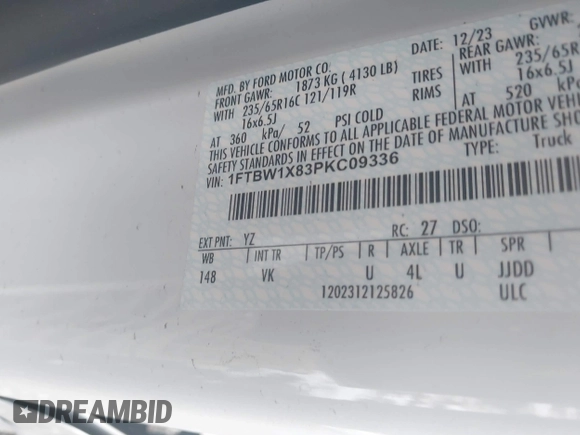 2023 Ford Transit Cargo with VIN 1FTBW1X83PKC09336, listed as a IAAI auction lot 41299101 with 10,551 mi miles and . Bid and sale history available at DreamBid. Image 9.
