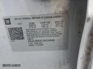 2018 Chevrolet Impala Premier with VIN 2G1125S37J9134040, listed as a Copart auction lot 52231185 with 0 mi miles and Clean Title. Bid and sale history available at carsss.com. Image 12.