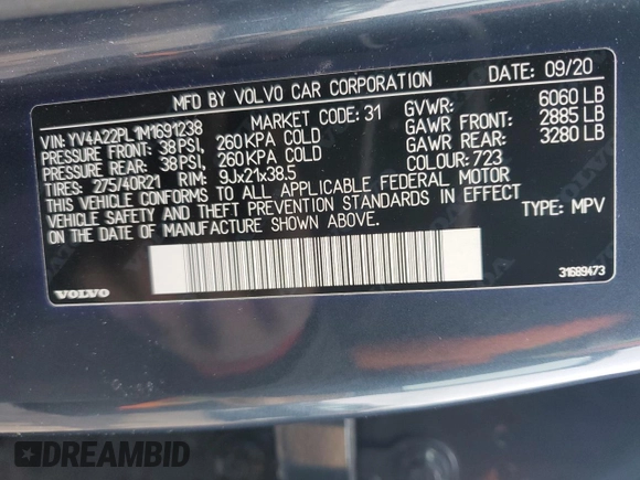 2021 Volvo XC90 Inscription with VIN YV4A22PL1M1691238, listed as a Copart auction lot 45047615 with 74,675 mi miles and Salvage Title. Bid and sale history available at carsss.com. Image 15.