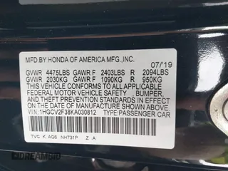 2019 Honda Accord Sport with VIN 1HGCV2F38KA030812, listed as a IAAI auction lot 42429667 with 98,648 mi miles and . Bid and sale history available at DreamBid. Image 9.