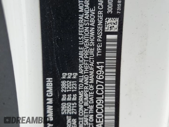 2020 BMW M8 z VIN WBSAE0C09LCD76941, wystawiony jako Copart lot #43378505 z przebiegiem 67 146 mil mil oraz Czysty tytuł • Clean title. Historia ofert i sprzedaży dostępna na DreamBid. Obrazek 12.