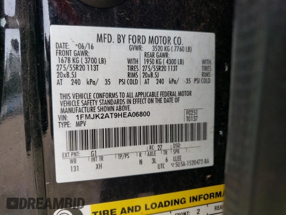 2017 Ford Expedition EL Limited with VIN 1FMJK2AT9HEA06800, listed as a Copart auction lot 69048524 with 125,616 mi miles and Salvage Title. Bid and sale history available at carsss.com. Image 13.