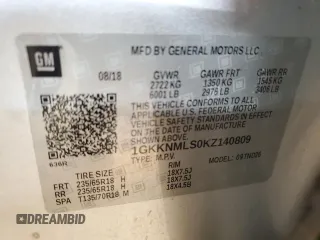 2019 GMC Acadia SLT z VIN 1GKKNMLS0KZ140809, wystawiony jako Copart lot #52780455 z przebiegiem 66 731 mil mil oraz Szkody całkowita. Historia ofert i sprzedaży dostępna na DreamBid. Obrazek 13.