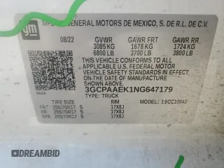 2022 Chevrolet Silverado 1500 Work Truck with VIN 3GCPAAEK1NG647179, listed as a Copart auction lot 59963564 with 15,204 mi miles and Salvage Title. Bid and sale history available at DreamBid. Image 12.