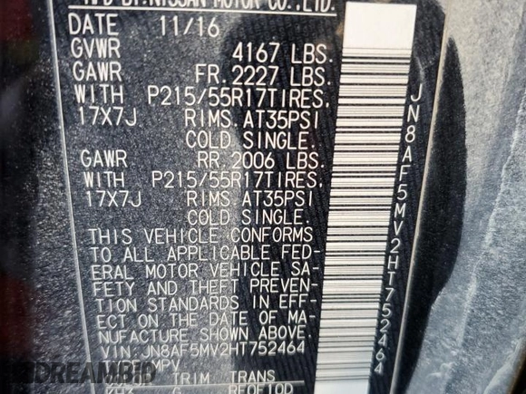 2017 Nissan Juke SL with VIN JN8AF5MV2HT752464, listed as a Copart auction lot 45481195 with 91,573 mi miles and Salvage Title. Bid and sale history available at DreamBid. Image 13.