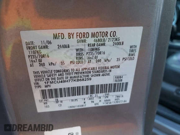 2007 Ford Escape Hybrid with VIN 1FMCU49H77KB68259, listed as a Copart auction lot 88814485 with 159,158 mi miles and Clean Title. Bid and sale history available at carsss.com. Image 13.