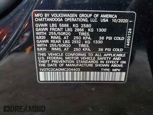 2021 Volkswagen Atlas SEL Premium z VIN 1V2TC2CA0MC204403, wystawiony jako Copart lot #83546004 z przebiegiem 30 314 mil mil oraz Szkoda całkowita • Salvage title. Historia ofert i sprzedaży dostępna na DreamBid. Obrazek 13.