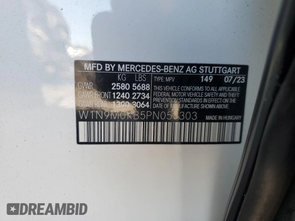 2023 Mercedes-Benz EQB 300 z VIN W1N9M0KB5PN055303, wystawiony jako Copart lot #46935765 z przebiegiem 4960 mil mil oraz Szkody całkowita. Historia ofert i sprzedaży dostępna na DreamBid. Obrazek 13.