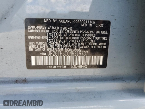 2022 Subaru Crosstrek Special Sports with VIN JF2GTHSC0NH219787, listed as a Copart auction lot 52015945 with 24,906 mi miles and Salvage title. Bid and sale history available at DreamBid. Image 16.