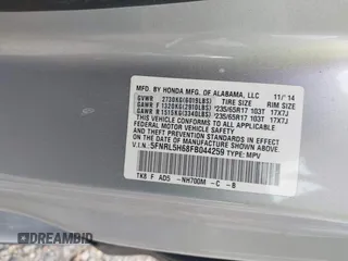 2015 Honda Odyssey EX-L with VIN 5FNRL5H68FB044259, listed as a IAAI auction lot 42127227 with 143,902 mi miles and . Bid and sale history available at DreamBid. Image 9.