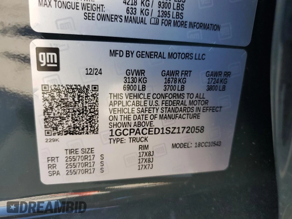 2025 Chevrolet Silverado 1500 LT with VIN 1GCPACED1SZ172058, listed as a Copart auction lot 45905145 with 8,609 mi miles and Clean Title. Bid and sale history available at DreamBid. Image 13.