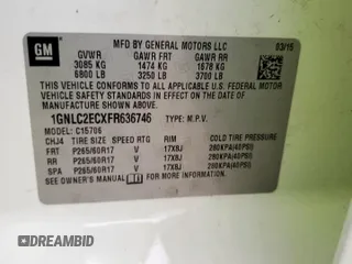 2015 Chevrolet Tahoe Commercial z VIN 1GNLC2ECXFR636746, wystawiony jako Copart lot #63109615 z przebiegiem Nie podano mil oraz Czysty tytuł • Clean title. Historia ofert i sprzedaży dostępna na DreamBid. Obrazek 12.