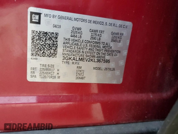 2019 GMC Terrain SLE with VIN 3GKALMEV2KL367595, listed as a Copart auction lot 51835225 with 0 mi miles and Clean Title. Bid and sale history available at carsss.com. Image 13.