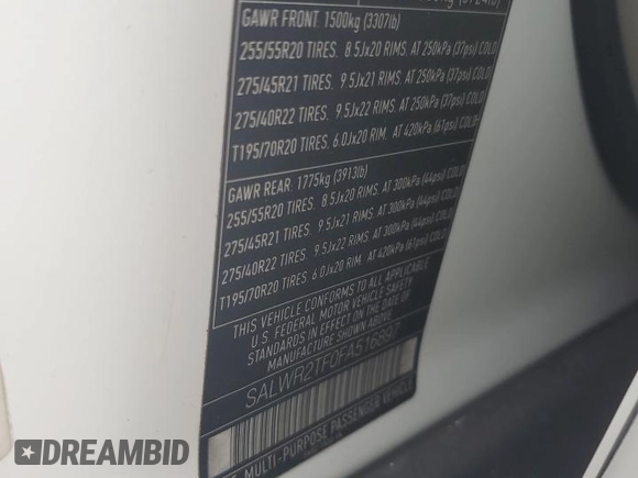 2015 Land Rover Range Rover Sport Supercharged with VIN SALWR2TF0FA516897, listed as a Copart auction lot 51302565 with 88,200 mi miles and Salvage title. Bid and sale history available at DreamBid. Image 16.