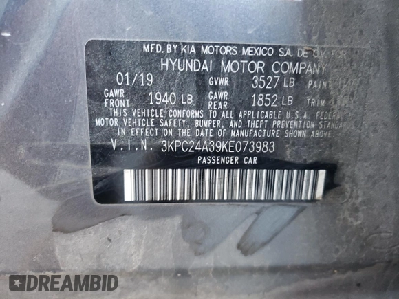 2019 Hyundai Accent SE with VIN 3KPC24A39KE073983, listed as a Copart auction lot 73158783 with 153,565 mi miles. Bid and sale history available at carsss.com. Image 12.