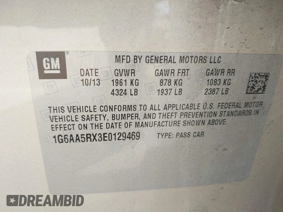 2014 Cadillac ATS Standard RWD with VIN 1G6AA5RX3E0129469, listed as a IAAI auction lot 41934275 with 95,653 mi miles. Bid and sale history available at carsss.com. Image 9.