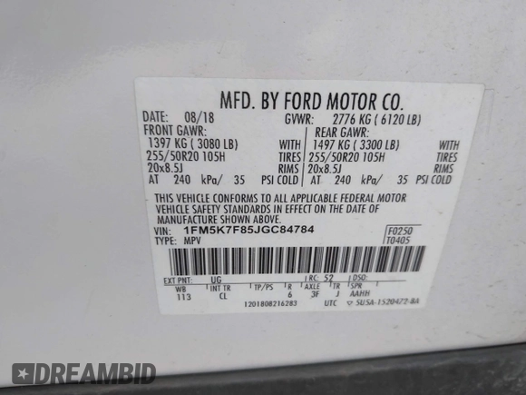 2018 Ford Explorer Limited с VIN 1FM5K7F85JGC84784, выставлен на аукционе IAAI как лот 42182928 с пробегом 88 433 миль миль и . История ставок и продаж доступна на DreamBid. Изображение 9.