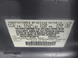 2012 Nissan Versa SV with VIN 3N1CN7AP3CL860116, listed as a IAAI auction lot 42329920 with 105,447 mi miles and . Bid and sale history available at DreamBid. Image 9.