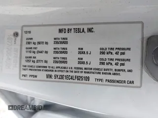 2020 Tesla Model 3 Performance z VIN 5YJ3E1EC4LF625109, wystawiony jako IAAI lot #41735149 z przebiegiem 95 010 mil mil oraz . Historia ofert i sprzedaży dostępna na DreamBid. Obrazek 9.
