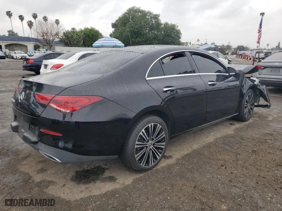 2021 Mercedes-Benz CLA with VIN W1K5J4GBXMN151685, listed as a Copart auction lot 48045045 with 77,257 mi miles and Salvage Title. Bid and sale history available at carsss.com. Image 3.