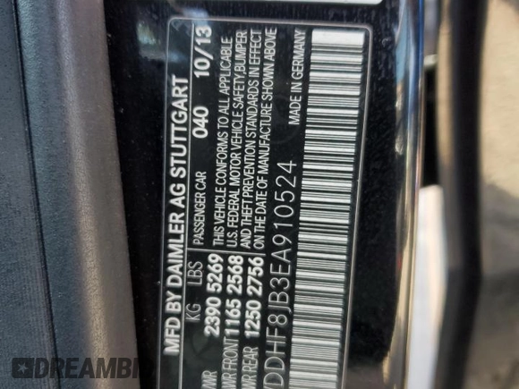 2014 Mercedes-Benz E 350 Luxury with VIN WDDHF8JB3EA910524, listed as a Copart auction lot 50233655 with 209,262 mi miles and Salvage Title. Bid and sale history available at DreamBid. Image 12.