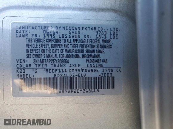 2014 Nissan Sentra SV z VIN 3N1AB7AP2EY268664, wystawiony jako Copart lot #52020415 z przebiegiem 95 614 mil mil oraz Szkoda całkowita • Salvage title. Historia ofert i sprzedaży dostępna na DreamBid. Obrazek 15.