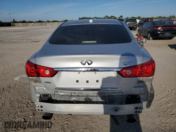 2017 Infiniti Q50 2.0t with VIN JN1CV7AR5HM681574, listed as a Copart auction lot 50114215 with 61,344 mi miles and Salvage Title. Bid and sale history available at carsss.com. Image 6.