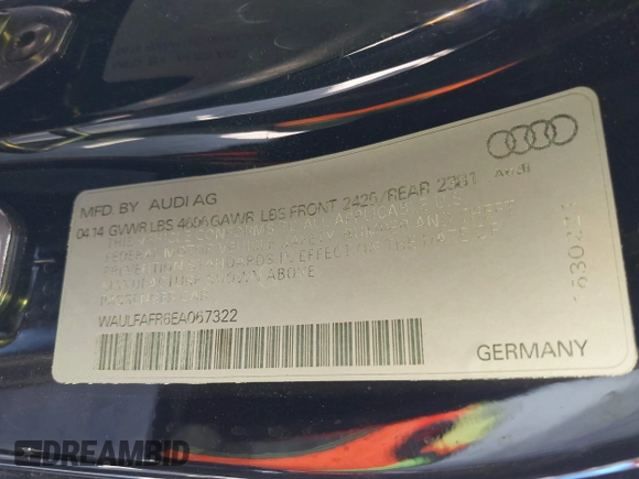 2014 Audi A5 Premium Plus with VIN WAULFAFR6EA067322, listed as a IAAI auction lot 41787845 with 119,003 mi miles and . Bid and sale history available at DreamBid. Image 9.