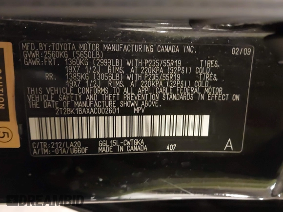 2010 Lexus RX 350 с VIN 2T2BK1BAXAC002601, выставлен на аукционе IAAI как лот 42605025 с пробегом 211 289 миль миль и . История ставок и продаж доступна на DreamBid. Изображение 9.