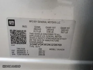 2021 Chevrolet Traverse LT Cloth with VIN 1GNEVGKW1MJ238769, listed as a Copart auction lot 82193234 with 36,694 mi miles and Salvage Title. Bid and sale history available at carsss.com. Image 15.