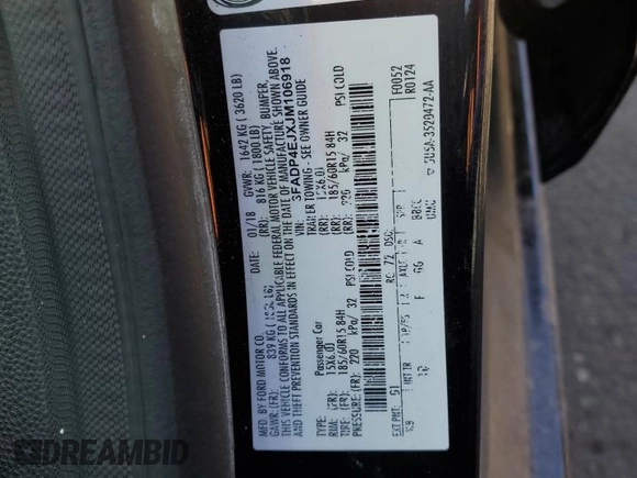 2018 Ford Fiesta SE with VIN 3FADP4EJXJM106918, listed as a Copart auction lot 47503335 with 101,360 mi miles and Salvage Title. Bid and sale history available at DreamBid. Image 12.