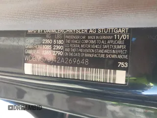 2002 Mercedes-Benz S-Class 4.3L with VIN WDBNG70J42A269648, listed as a IAAI auction lot 41634588 with 141,894 mi miles. Bid and sale history available at carsss.com. Image 9.