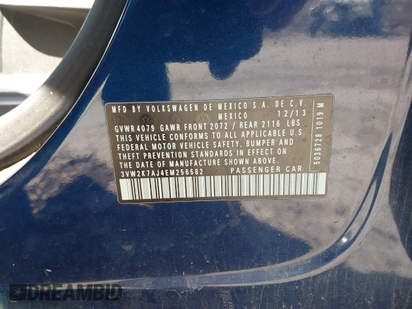 2014 Volkswagen Jetta S z VIN 3VW2K7AJ4EM256582, wystawiony jako IAAI lot #42115329 z przebiegiem 154 096 mil mil oraz . Historia ofert i sprzedaży dostępna na DreamBid. Obrazek 9.
