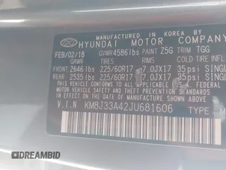 2018 Hyundai Tucson SEL z VIN KM8J33A42JU681606, wystawiony jako IAAI lot #41067514 z przebiegiem 150 119 mil mil oraz . Historia ofert i sprzedaży dostępna na DreamBid. Obrazek 9.
