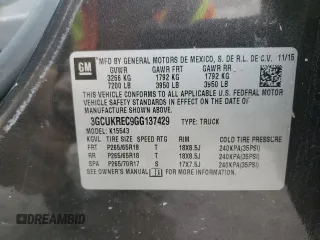 2016 Chevrolet Silverado 1500 LT with VIN 3GCUKREC9GG137429, listed as a Copart auction lot 45861025 with 175,074 mi miles and Salvage Title. Bid and sale history available at DreamBid. Image 14.