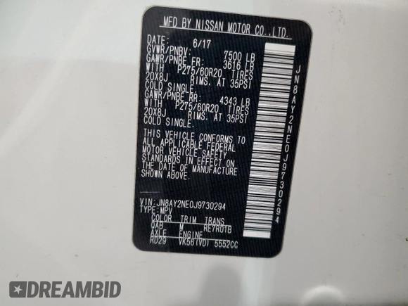 2018 Nissan Armada Platinum with VIN JN8AY2NE0J9730294, listed as a Copart auction lot 47524605 with 154,265 mi miles and Salvage Title. Bid and sale history available at carsss.com. Image 13.