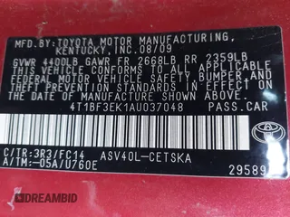 2010 Toyota Camry with VIN 4T1BF3EK1AU037048, listed as a IAAI auction lot 42058092 with 173,920 mi miles and . Bid and sale history available at DreamBid. Image 9.