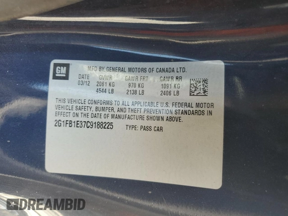 2012 Chevrolet Camaro 1LT with VIN 2G1FB1E37C9188225, listed as a Copart auction lot 66720625 with 207,813 mi miles and Non repairable. Bid and sale history available at DreamBid. Image 12.