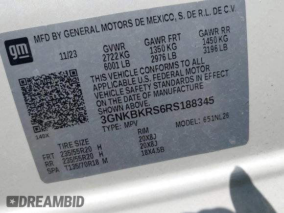 2024 Chevrolet Blazer RS with VIN 3GNKBKRS6RS188345, listed as a IAAI auction lot 42396159 with 24,813 mi miles and . Bid and sale history available at DreamBid. Image 9.