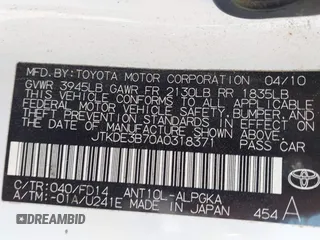 2010 Scion tC z VIN JTKDE3B70A0318371, wystawiony jako IAAI lot #42261498 z przebiegiem 182 930 mil mil oraz . Historia ofert i sprzedaży dostępna na DreamBid. Obrazek 9.