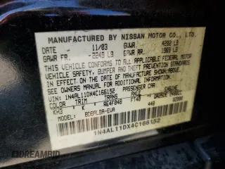 2004 Nissan Altima S with VIN 1N4AL11DX4C166152, listed as a Copart auction lot 48470995 with 269,094 mi miles and Salvage Title. Bid and sale history available at carsss.com. Image 12.