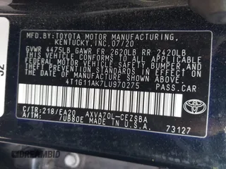 2020 Toyota Camry SE z VIN 4T1G11AK7LU970275, wystawiony jako IAAI lot #42149780 z przebiegiem 67 969 mil mil oraz . Historia ofert i sprzedaży dostępna na DreamBid. Obrazek 9.