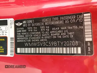 2011 MINI Hardtop S с VIN WMWSV3C59BTY20708, выставлен на аукционе Copart как лот 65652325 с пробегом 88 382 миль миль и Чистый • Clean title. История ставок и продаж доступна на DreamBid. Изображение 12.
