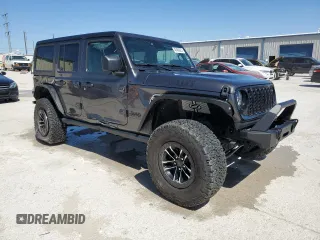 2024 Jeep Wrangler Willys with VIN 1C4RJXDG9RW286042, listed as a Copart auction lot 49459025 with 6,417 mi miles and Salvage title. Bid and sale history available at DreamBid. Image 4.