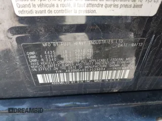 2012 Subaru Legacy 2.5i with VIN 4S3BMBA65C3039004, listed as a IAAI auction lot 42059617 with 100,081 mi miles. Bid and sale history available at carsss.com. Image 9.