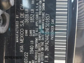 2022 Kia Rio S with VIN 3KPA24AD3NE501857, listed as a Copart auction lot 48806355 with 37,550 mi miles and Salvage Title. Bid and sale history available at carsss.com. Image 12.