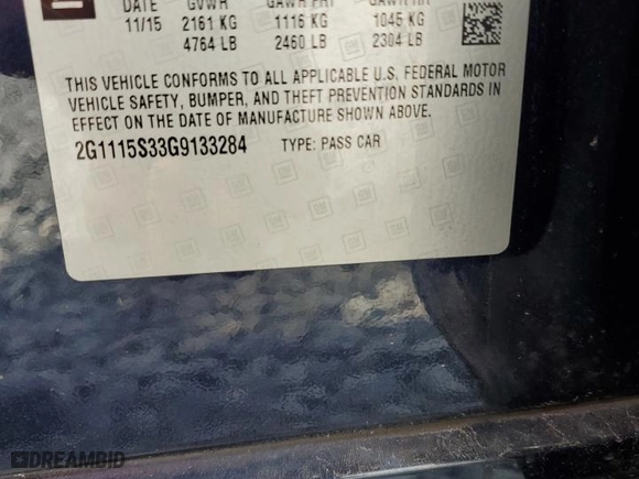 2016 Chevrolet Impala LT with VIN 2G1115S33G9133284, listed as a Copart auction lot 53797085 with 173,013 mi miles and Clean Title. Bid and sale history available at carsss.com. Image 12.