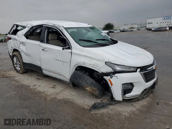 2023 Chevrolet Traverse LS z VIN 1GNERFKW3PJ343638, wystawiony jako Copart lot #57593185 z przebiegiem 20 270 mil mil oraz Szkoda całkowita • Salvage title. Historia ofert i sprzedaży dostępna na DreamBid. Obrazek 4.