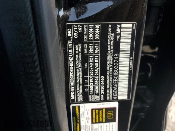 2018 Mercedes-Benz GLE 43 AMG with VIN 4JGDA6EB0JB032248, listed as a Copart auction lot 59057445 with 72,228 mi miles and Salvage title. Bid and sale history available at DreamBid. Image 13.