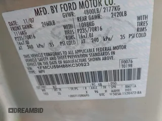 2008 Ford Escape Hybrid with VIN 1FMCU59H88KC30923, listed as a IAAI auction lot 42440706 with 98,635 mi miles and . Bid and sale history available at DreamBid. Image 9.